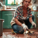 A picture of a woman cleaning a floor