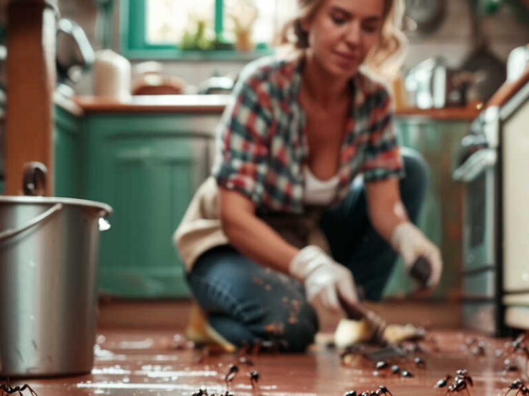 A picture of a woman cleaning a floor