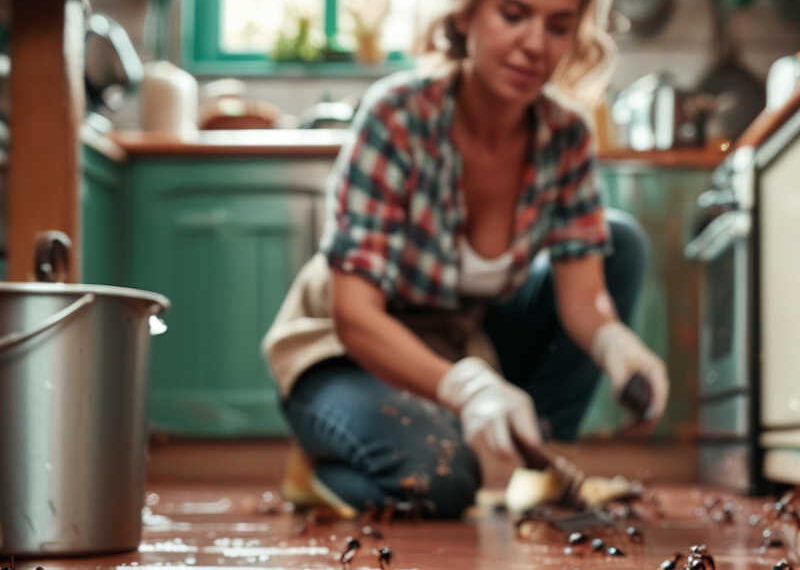 A picture of a woman cleaning a floor