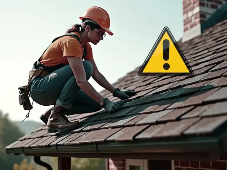 picture of a woman inspecting a roof